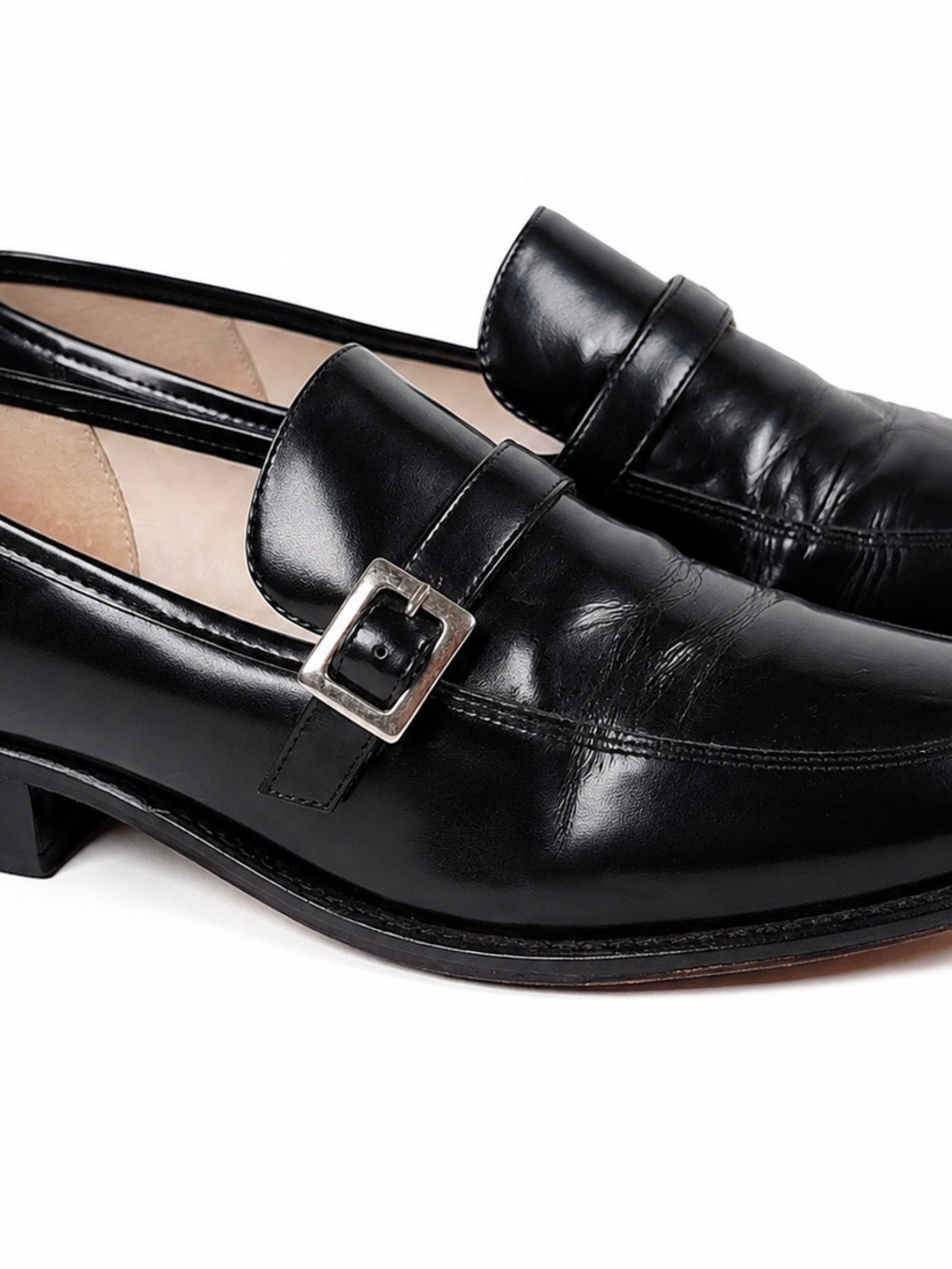Kenneth Cole New York Black Leather Loafers | Silver Buckle | Size 8